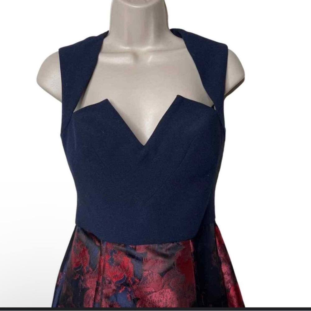 Elegant Navy and Red Floral Dress